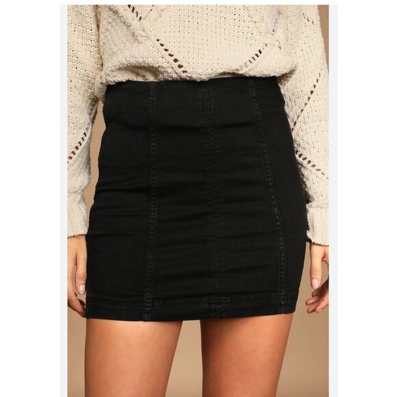 Free People Skirt Women's 8 Modern Femme Denim Black High Rise Pencil Mini - Picture 1 of 6